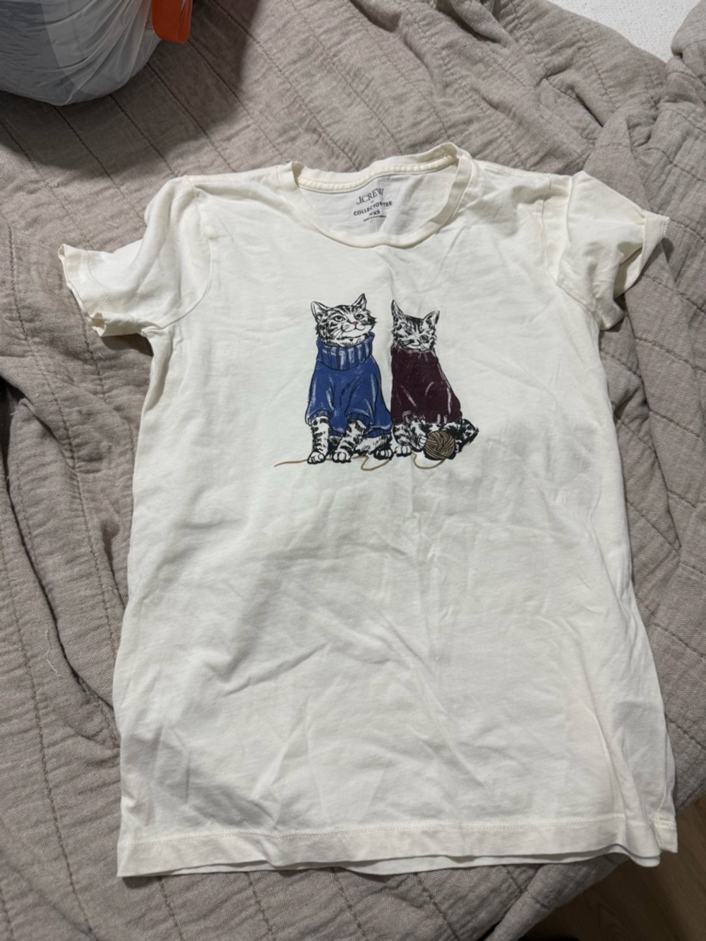 J. Crew Cream Tee with Blue and Purple